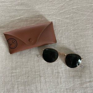 Ray-Ban Icons 50mm Round Metal Sunglasses in Gold/Green